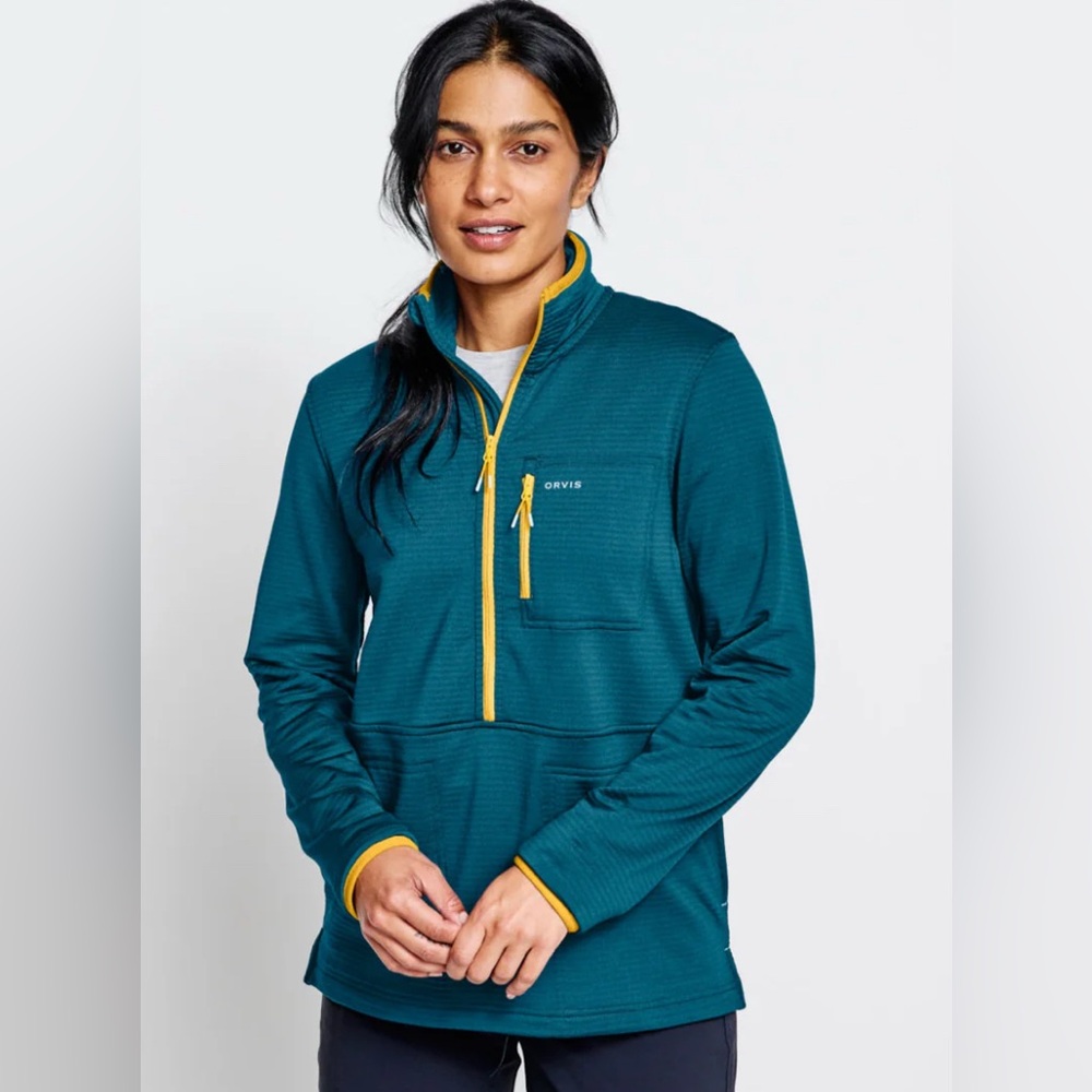 ORVIS Horseshoe Hills Fleece 1/4-Zip Pullover women’s Size S Blue Lagoon